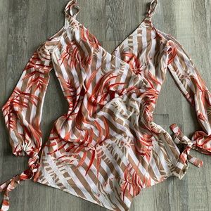 Romper/ skort orange palm leaf detail